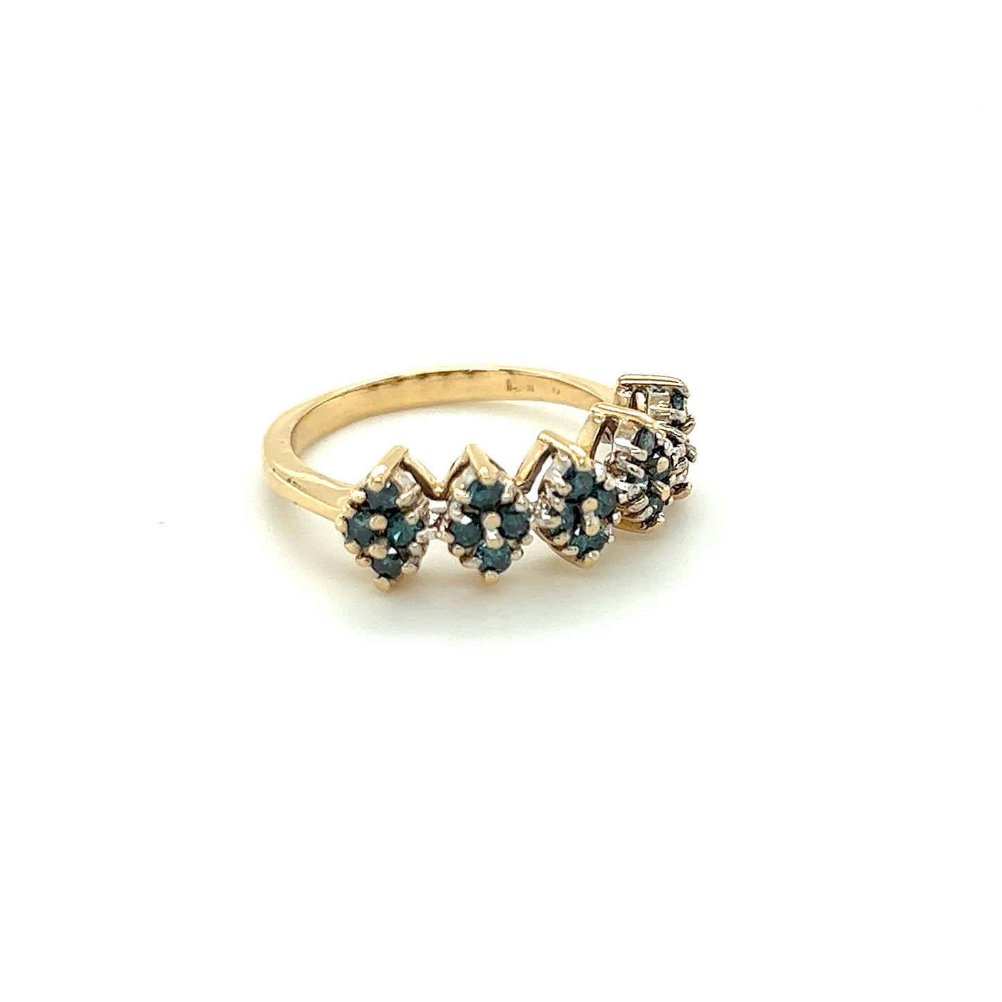 14K Yellow Gold Lady's Blue Diamond Fashion Ring 20 Diamonds .40ctw