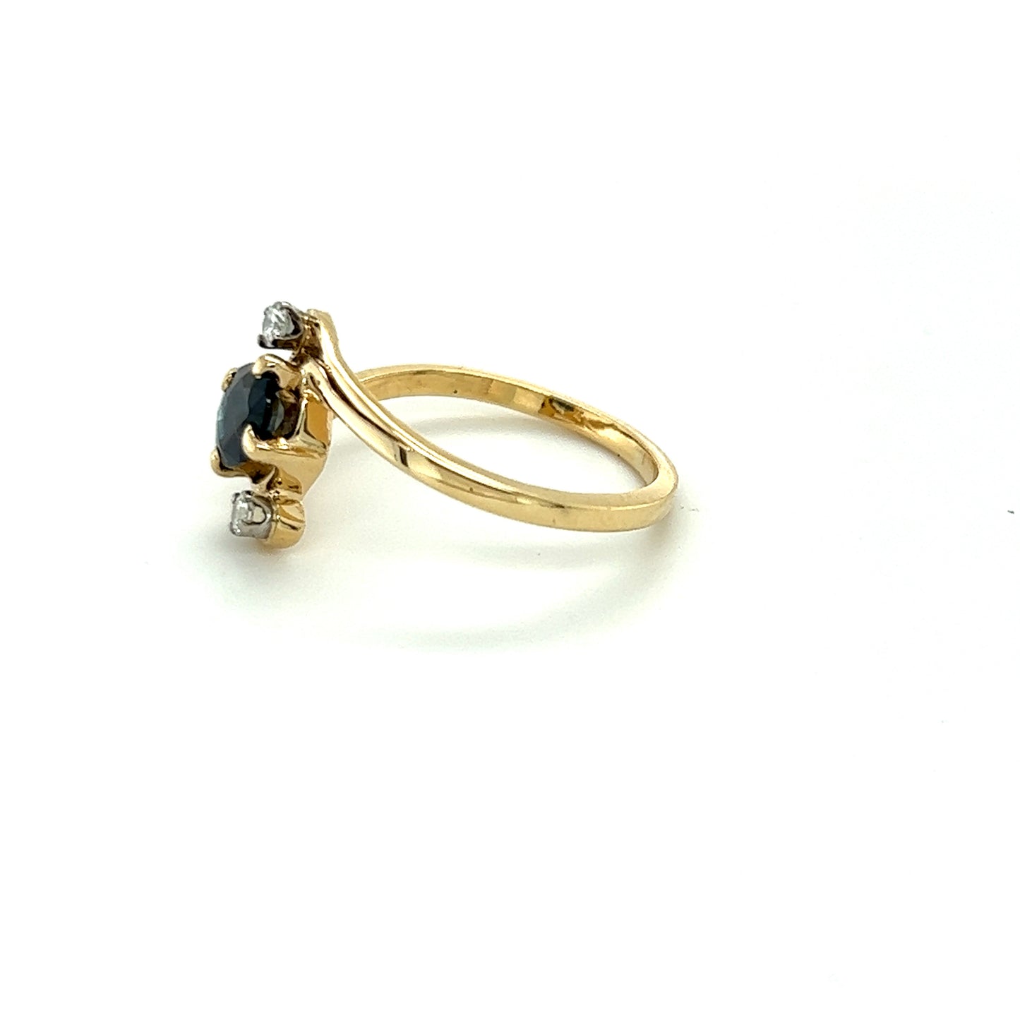 14K Yellow Gold Sapphire & Diamond Lady's Ring 2 Diamonds .10ctw
