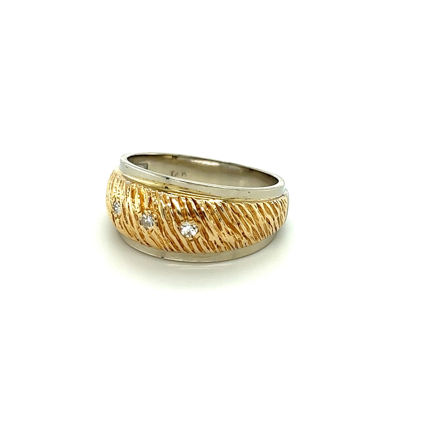 14K 2 Tone Gold Men's Diamond Fashion Ring 3 Diamonds .15ctw 7.3g